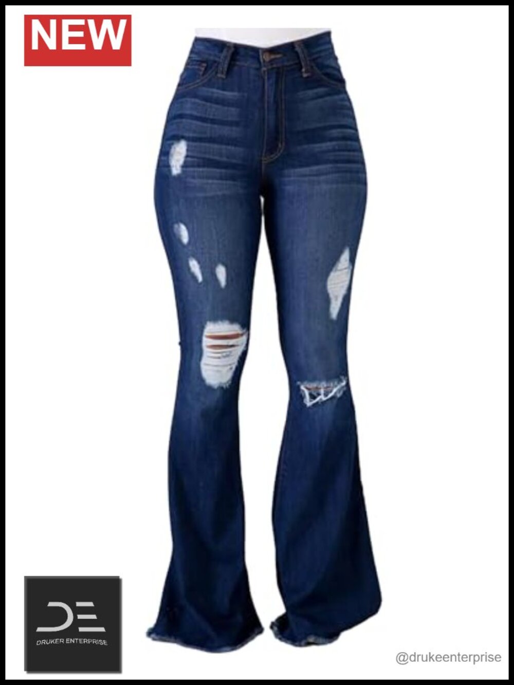 Vintage Bell Bottom Flare Jeans High Waist Ripped Distressed Wide Leg Denim
